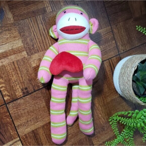 VINTAGE DAN DEE RED LIPS SOCK MONKEY STUFFY- Limited Edition - Picture 1 of 8